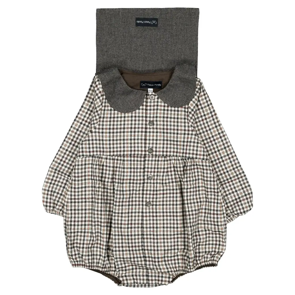 Barboteuse BAC - vichy gris&beige
