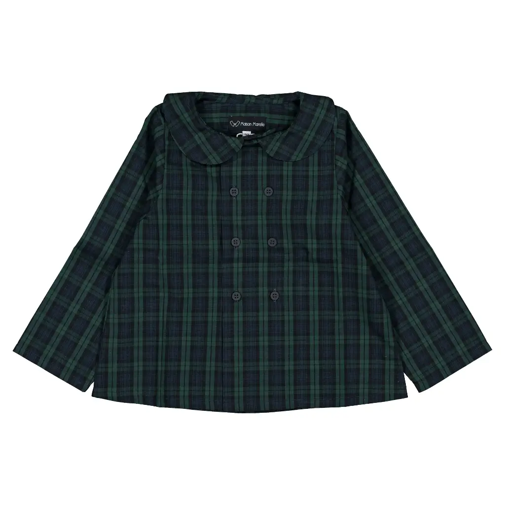 Blouse CONVENTION-tartan bleu