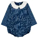 Barboteuse BASILE - carreaux bleu col moumoute