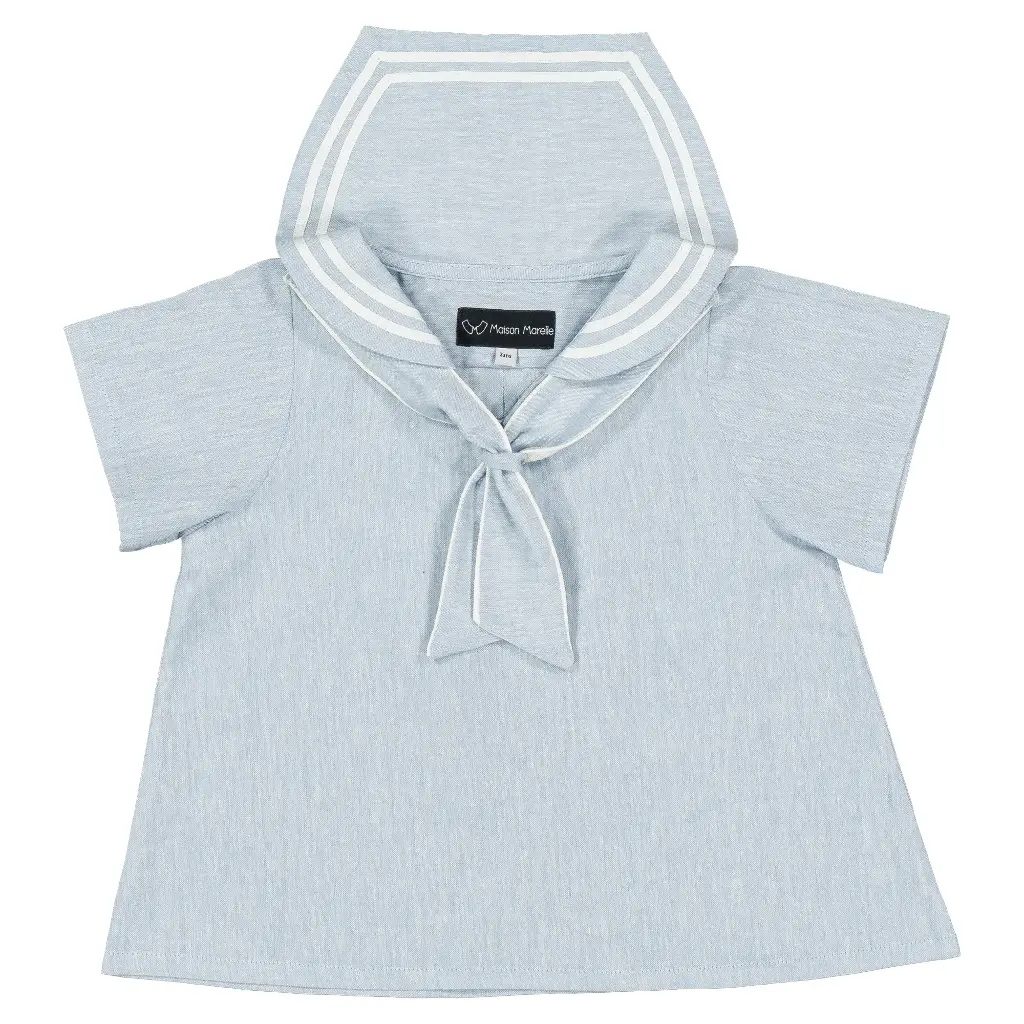 Blouse MAHON- lin bleu glacée