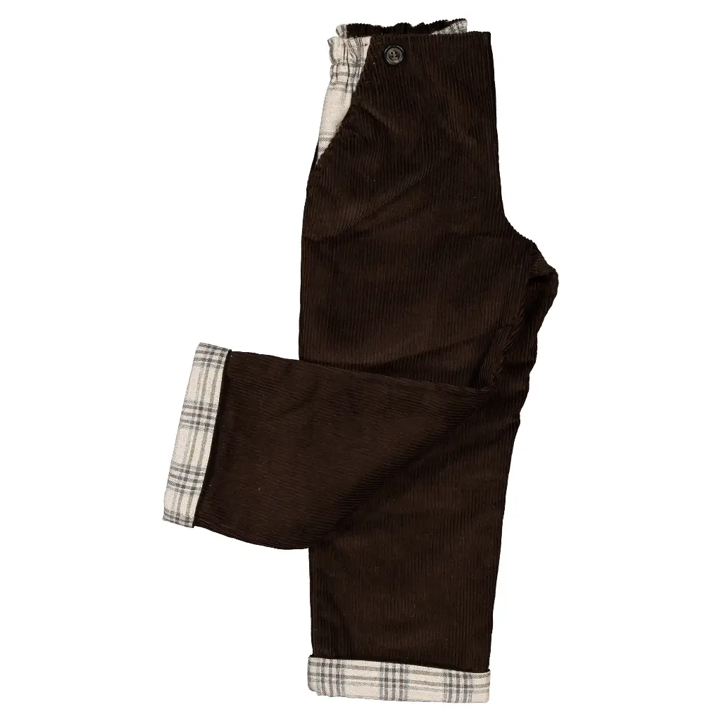 Pantalon LEBON- marron/tartan beige réversible