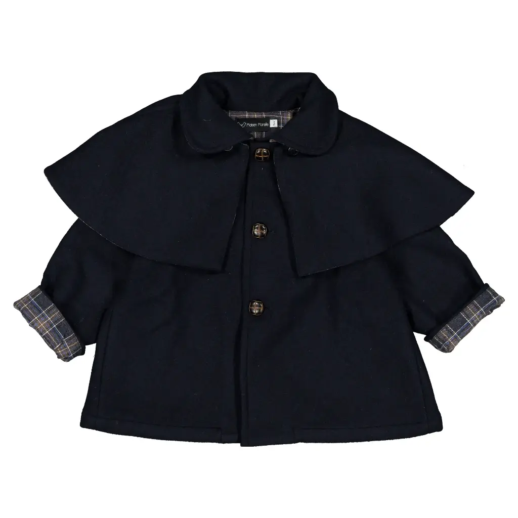 Manteau SHERLOCK- lainage bleu/tartan bleu)