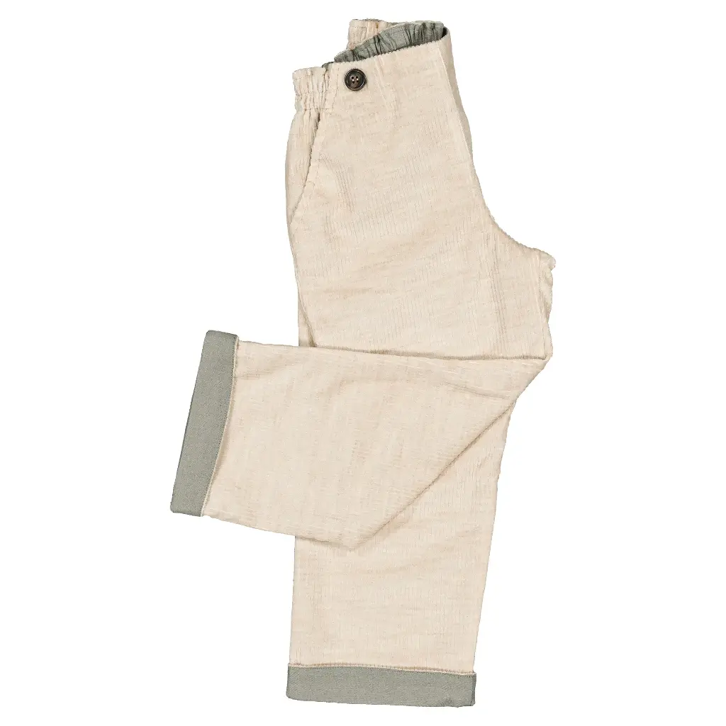 Pantalon LEBON- velours beige/lin sauge