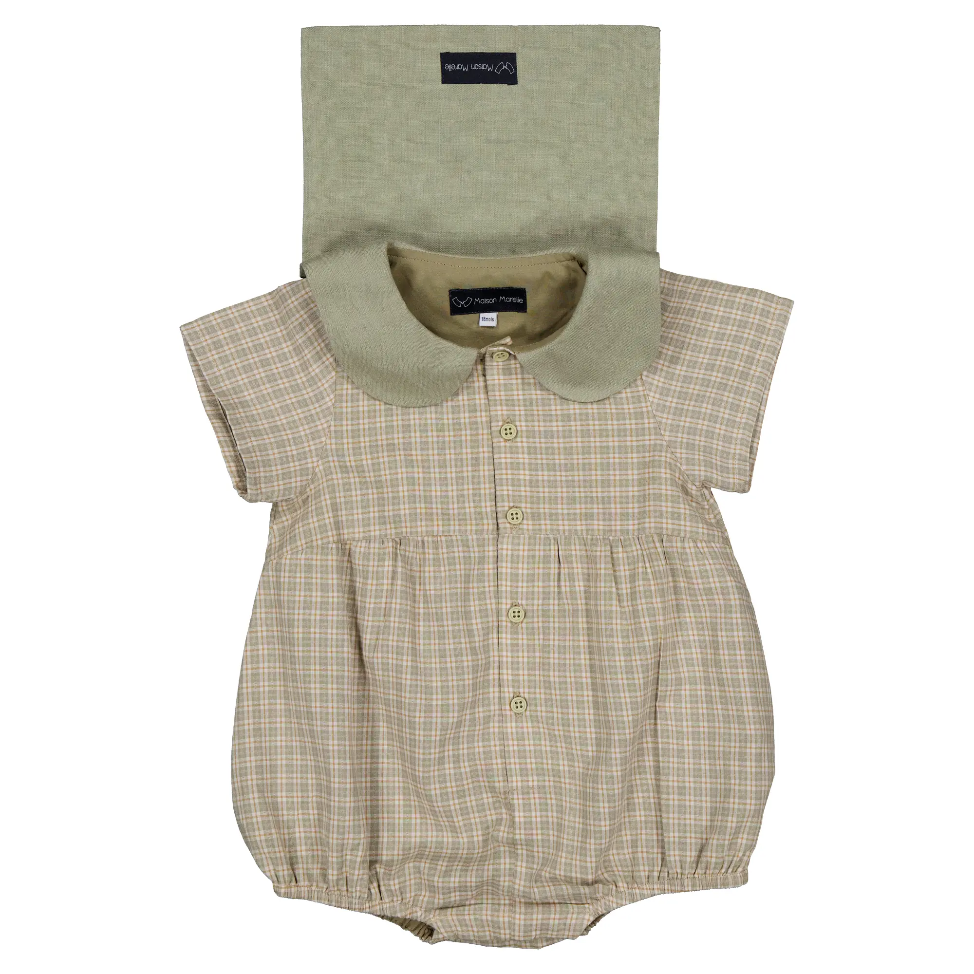 Barboteuse BAC - carreaux vert sauge 