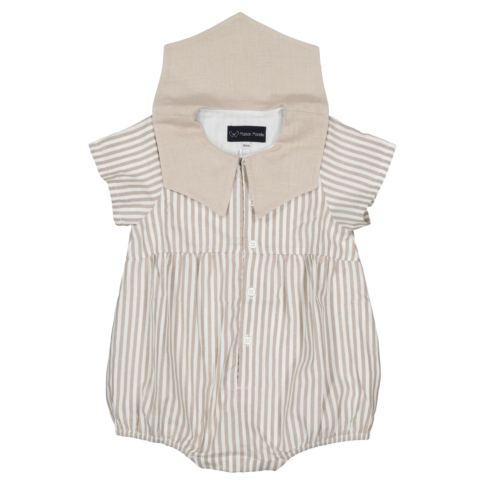 【Maison Marelle】Barboteuse BASTILLE 24m Barboteuse BABYLONE - rayures beiges | Maison Marelle