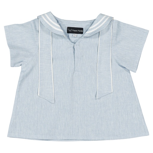Blouse MAHON- lin bleu glacé